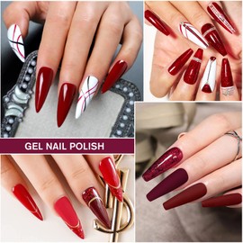 Shining She Semi-Permanent Nail Polish, 6 Colors Burgundy Red Brown Glitter, UV Soak-Off for Novice Nail Art DIY, 8ml