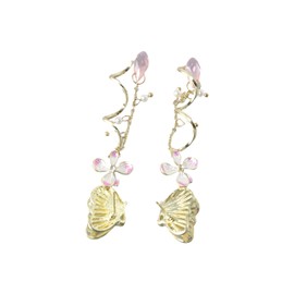 Leadigol Butterfly Earrings Personality Women Fashion Jewelry Pearl Sweet Tassel Pink Flower, Alloy Steel, No Gemstone
