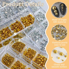 GZMAYUEN 3D Flatback Beads Silver and Gold, 3D Half Beads for Nails Flatback Beads Nail Beads for Nail Art