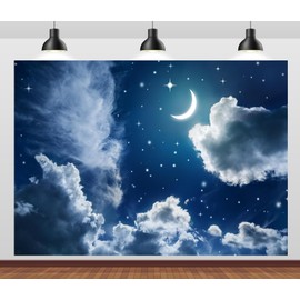 CORFOTO Fabric 10x8ft Moon Backdrop Photography Blue Starry Sky Crescent Cumulus Picture for Newborn Baby Shower Birthday Party Kids Girl Art Portrait Photoshoot Background Bedroom Wall Decor Prop