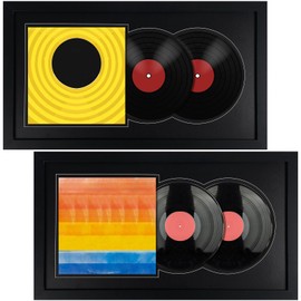Kritkin 2 Pack Vinyl Double Record Frame 16 x 30 in Wall Hanging Album Cover Frames 12 Inch Black Vinyl Lp Frame Display for Home Office Album Lovers Gifts