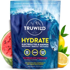 TruWild Natural Hydration Powder Single Serve Zero Sugar - Vegan Electrolytes + Amino Acids - Recovery Drink for Everyday Use – Post Workout Muscle Support Supplement + Magnesium (Watermelon Lemonade)