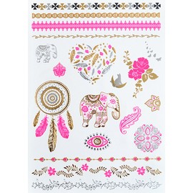 Pinkele3 Temporary Elephant Tattoo Mandala Tattoo Bracelet 3 Sheets Gold