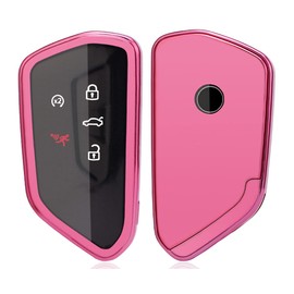 Horande Soft TPU Protector Key Fob Cover Case fit for VW ID4 MK8 Golf GTI Skoda Octavia Keyless Entry Key Fob(Pink)