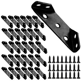 30 Pcs Angle Brackets,Stainless Steel Corner Brackets for Wood Frame,Right Corner Brace Heavy Duty,Metal Corner Connectors with 120 Pcs Csrews for Furniture Chair Table Cabinet (Black)