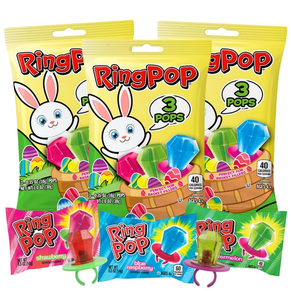 Easter Ring Pops, Watermelon, Strawberry and Blue Raspberry Flavored, Basket