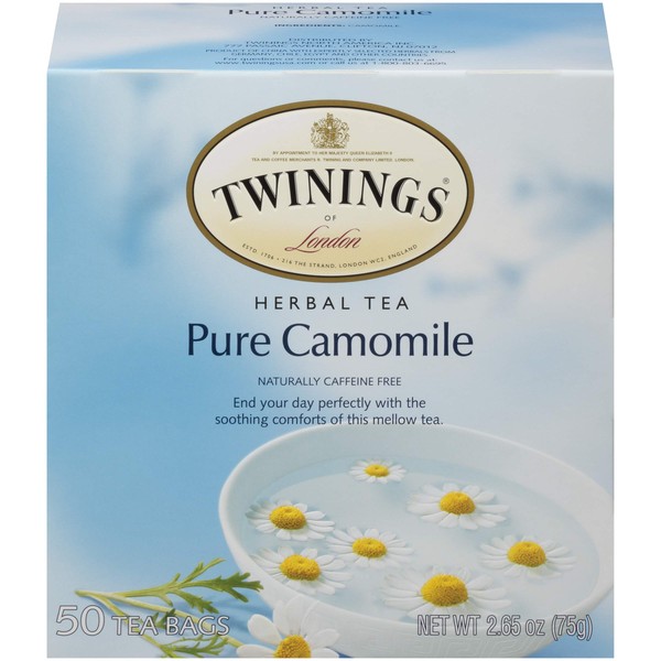 Twinings Pure Camomile Herbal Tea individually Wrapped Bags, 50 Count Pack of 6, Naturally Caffeine Free
