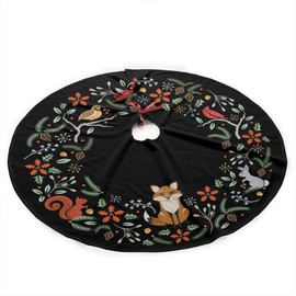 Forest Wreath Christmas Animal Fox Cute Santa and Snowman Dolls Design Christmas Tree Skirt Gorgeous Xmas Tree Decoration Skirt