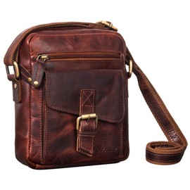 ROYALZ 'Knoxville' Small Leather Bag Men's Vintage Men's Shoulder Bag Mini Messenger Bag Shoulder Bag Small, Roma Cognac Brown