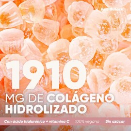 Colágeno Hidrolizado en Gomitas, 1910 mg con 5 Tipos de Colágeno I, II, III, V y X, Ácido Hialurónico, Vitamina C, Zinc y Biotina, Sabor Fresa, Sin Azúcar, 60 Gomitas Health Hack
