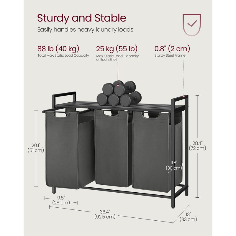 VASAGLE Laundry Hamper, Laundry Basket, Laundry Sorter with 3 Pull-Out