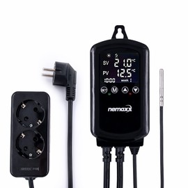 NEMAXX® NTP16 Digital Programmable 230 V Temperature Controller with NTC - Temperature Sensor Thermostat up to 3000 W - 2 x Socket for Cooling Devices and Heaters - Programmable for the Whole Week