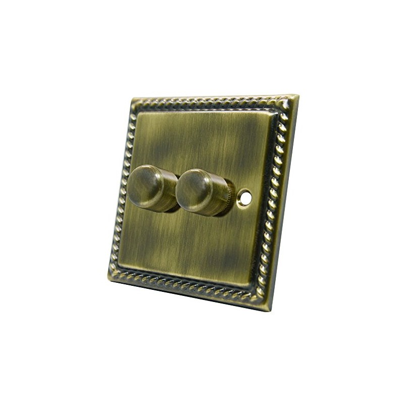 Georgian Antique Brass 2 Gang Dimmer 400W - 10 Amp