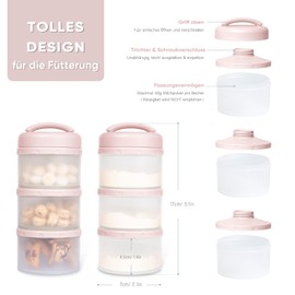 Termichy Milchpulver Portionierer Baby Stapelbar Milchpulver Aufbewahrungsbox 2 Stück (Hellrosa)