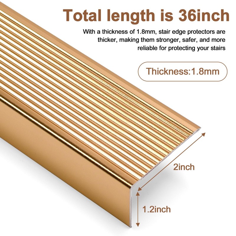 36" Metal Stair Nosing, 2-Pack Self Adhesive Aluminum Stair Edge