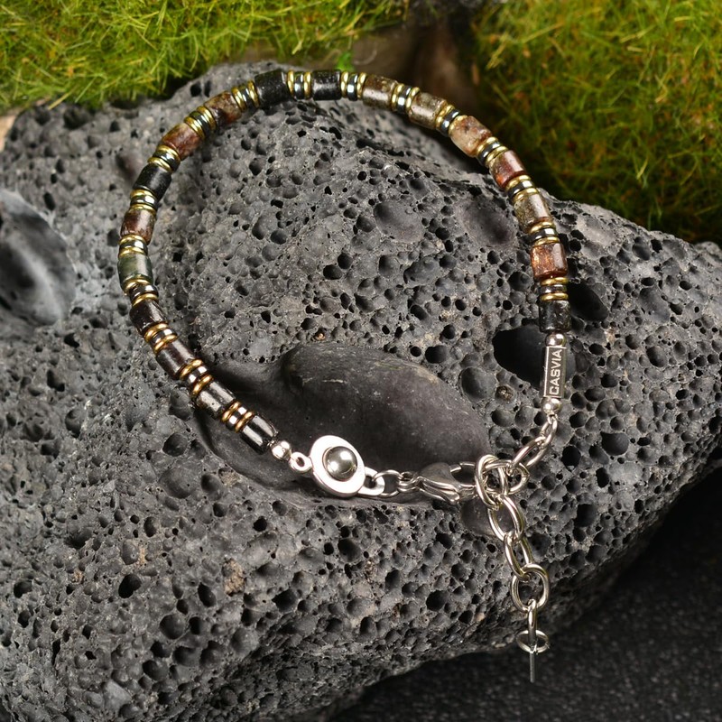 CASVIA Biotite Veil Men's Beaded Bracelet - Handcrafted Stone Bracelet