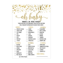 Hadley Designs Hilarious Baby Shower Games Set – 25 What's In Your Purse Baby Shower Game, Fun Sprinkle Themed Bundle Pack of Cards To Play, Gender Neutral and Fun for Boys & Girls (Gold)