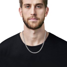 Fiusem Silver Tone Cuban Link Chain for Men, 5mm Mens Chain Necklaces, Stainless Steel Chain Necklaces for Men Women, 20 Inch