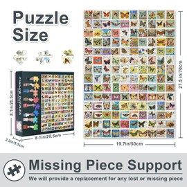 Butterfly Stamp Collection Jigsaw Puzzle for Adults 1000 Pieces - Vibrant Vintage Insect Art with Premium Puzzle Board, 1000-Piece Challenging Puzzles for Adults, 27.5x19.7 Inches