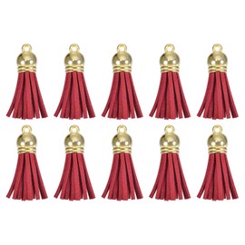 sourcing map 30Pcs 1.5 Inch Leather Tassels Keychain Charm with Gold Cap for Pendant Bracelet Jewelry Making DIY Craft Decoration, Red