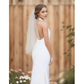 SAMKY 1T 1 Tier Plain Cut Edge Bridal Wedding Veil - Light Ivory Elbow Length 30" V555