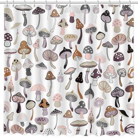 MEHOFOND 72x72inch Mushroom Shower Curtain Natural Plant Wild Mushroom Bathtub Decoration Retro Style Used For Bathroom Accessories Durable Polyester Material With 12 Hooks