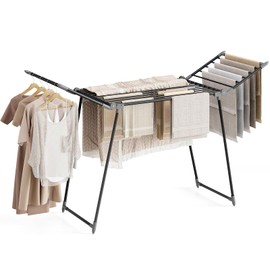 APEXCHASER Clothes Drying Rack Foldable, Large Drying Rack Clothing, Winged Laundry Rack Folding Indoor Outdoor, Metal Clothes Airer for Bedding Towel Sweater Heavy Duty, 68.9" X 22" X 41.3", Black
