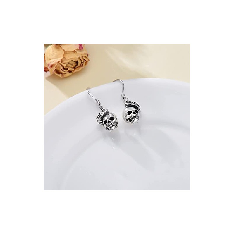 Seiyang arete de calavera de plata de ley con diseño