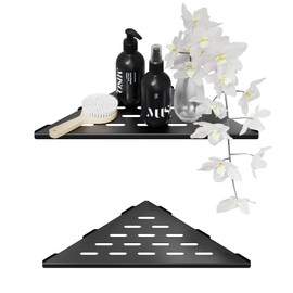 2 Pack Corner Shower Shelves,10" Recessed Shower Caddy for Tiled Wall,304 Stainless Steel Shower Shelf for Bathroom Organizer, Matte Black,Triangular