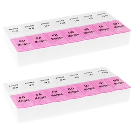 2 x Wellgro® pill box for 7 days – 2 compartments per day, 18.5 x 9.5 x 3.5 cm (L x W x H) – choice of colours