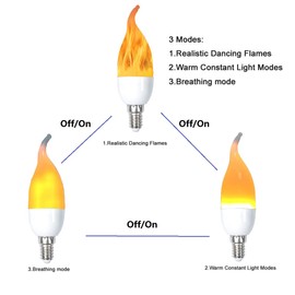 QLEE Led Flame Bulb E12 Candelabra 3 Watt 3 Mode LED Chandelier Bulb Warm White Candle Light for Festival Hotel Bar Party Celebration Events Christmas Decorations