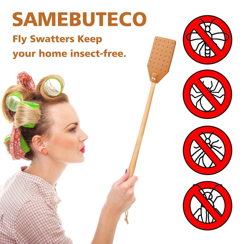 SAMEBUTECO Heavy-Duty Leather Fly Swatter Set: 1 Grey & 1