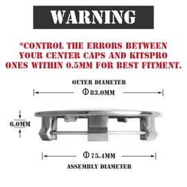 KitsPro 3.25Inch 83MM Wheel Center Caps for Rim Hub Caps, Pack of 4 (Chrome, Outer 83MM, Inner 75MM)