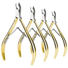 LePinko 4 Packs Upgraded Cuticle Trimmer kit, Sharp Dead Skin Clipper, Labor-Saving Cuticula Remover for Fingernail Toenail, Manicure Pedicure Tool for Women Men, 5mm Jaw, Golden