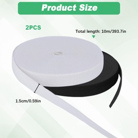 2 Rolls Elastic for Sewing, White & Black Elastic Cord 15mm(0.6 Inch) Wide, 5M Each Flat, Stretchable Waistband for Sewing Clothing, Garments, Dressmaking, DIY Trouser, Headbands