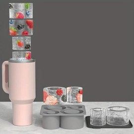 Cup Shaped Ice Cube Mold with Lid, 4-grid Silicone Ice Cube Mold, Kitchen Accessories, Reusable Ice Cube Maker for Home Kitchen, 2024 Kitchen Gadgets, Fall Decor - Color: Gray, Specification: one-size