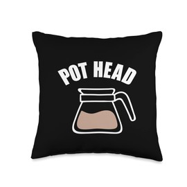 Funny Coffee Lovers Java Drinker Cafe Coffee Pot Funny Coffee Pot Head Coffee & Java Lover Throw Pillow, 16x16, Multicolor