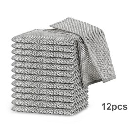 12Counts Dishwashing Rags, Multipurpose Non-Scratch Wire Dishcloths for Wet and Dry Use, Reusable Wire Cleaning Cloths for Kitchen, Sinks, and Pans Silver Removable, Washable & More