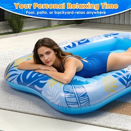 Inflatable Tanning Pool Lounger Float, 70" x 46" Blow up Pool Floats Adult with Pillow and Drink Holder, Sunbathing Tanning Bed Water Sun Tan Tub for Backyard Beach (Blue)