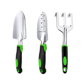 Juego de herramientas de jardín, 3 piezas de herramientas de jardinería incluye paleta de jardín, paleta de trasplante y rastrillo de mano con mango ergonómico antideslizante, kit de jardinería