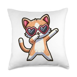 Cat Heart Shape Sunglasses Dabbing Dance Lover Throw Pillow