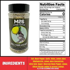 Grill Your As* Off M26 Lemon Pepper Seasoning - 11oz Seasonings and Spices for Cooking Poultry, Seafood, Vegetables & More - Bold & Zesty Flavor Explosion Poultry Seasoning - No MSG, USA Made & Veteran Owned