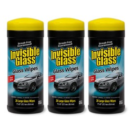 Invisible Glass 90166-3PK Large Glass Cleaning Wipes for Streak-Free Windows, Mirrors, and Glass, Lint-Free, Ammonia-Free, Tint-Safe, for Home and Auto, Canister, 28 Count (Pack of 3)