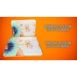Acrylic Serving Tray- Tray Set -Stylish Ottoman Tray -16" x 12" -13''x9'' Double Decorative Tray Gold Polished Metal Handle- Home Decor Elegant Lotus Blossom Serving Tray Set (Blue Pink White)