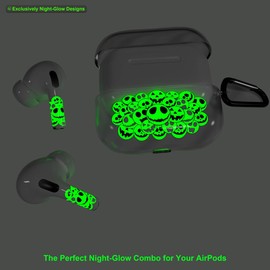 RockMax for AirPod Gen 3 Case, Clear Case with Black Keychain and Glow in The Dark Stickers, Luminous Emoticon Skin Decal Wrap, Long-Lasting, Easy to Apply, Ideal Gift for Parties and Holidays