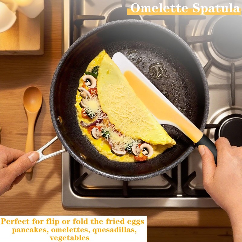 Bigwinyep Omelette Spatula, Silicone Spatula Flipper, Heat Resistant Omelette Turner