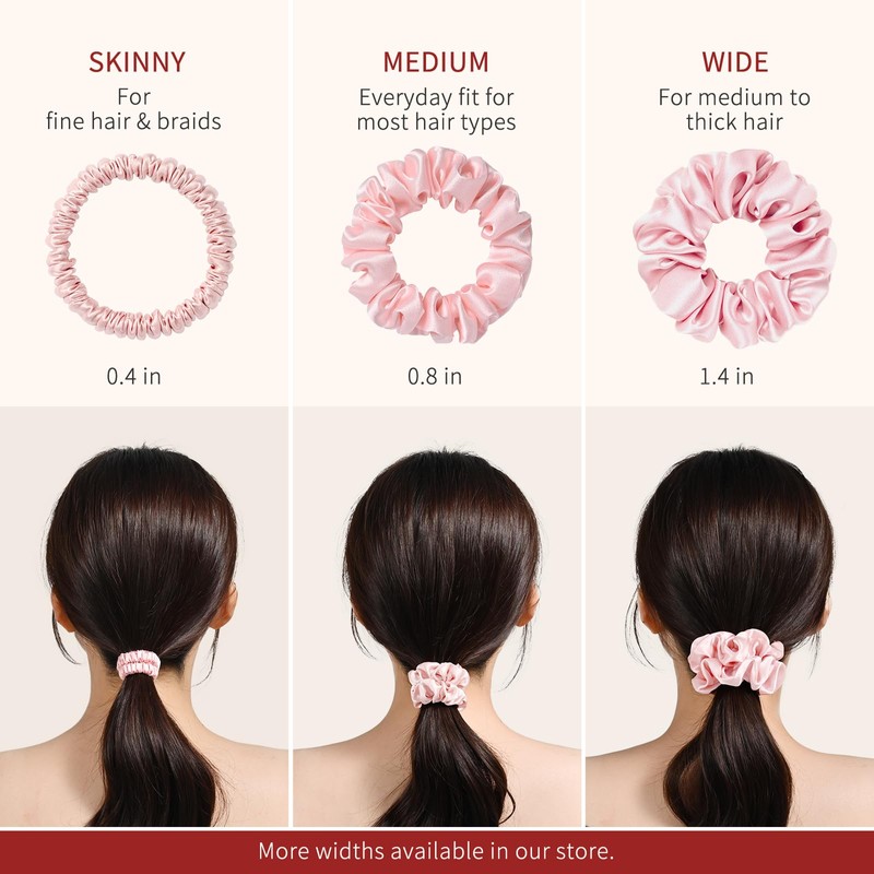Silk Hair Ties for Women, 0.4 Inch Wide, 6A 100%