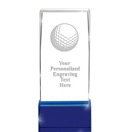 Crown Awards Customizable Crystal Award, 5.75" Engraved Golf Ball Sapphire Lux Crystal Award