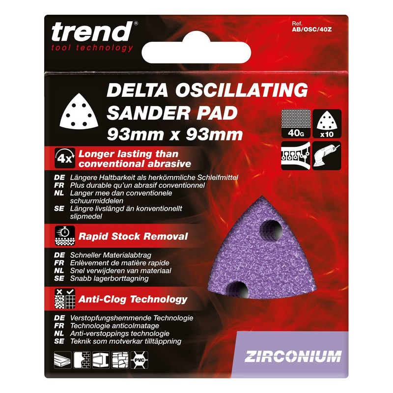Trend Zirconium 93mm Delta 40 Grit Abrasive Sanding Sheets, AB/OSC/40Z,