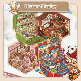 3D House Scene 8 Sets DIY Sticker Therapy for Adult Cute Cartoon Miniature Room Stickers Scene for Relief Stress Pass The Time